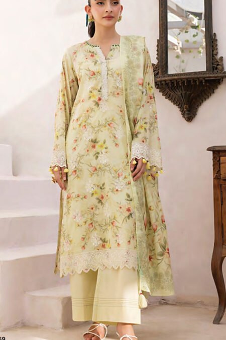 Unstitched 3-Piece Embroidered Lawn Suit – D03