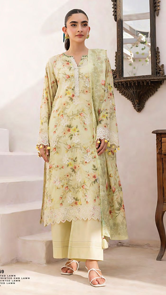 Unstitched 3-Piece Embroidered Lawn Suit – D03