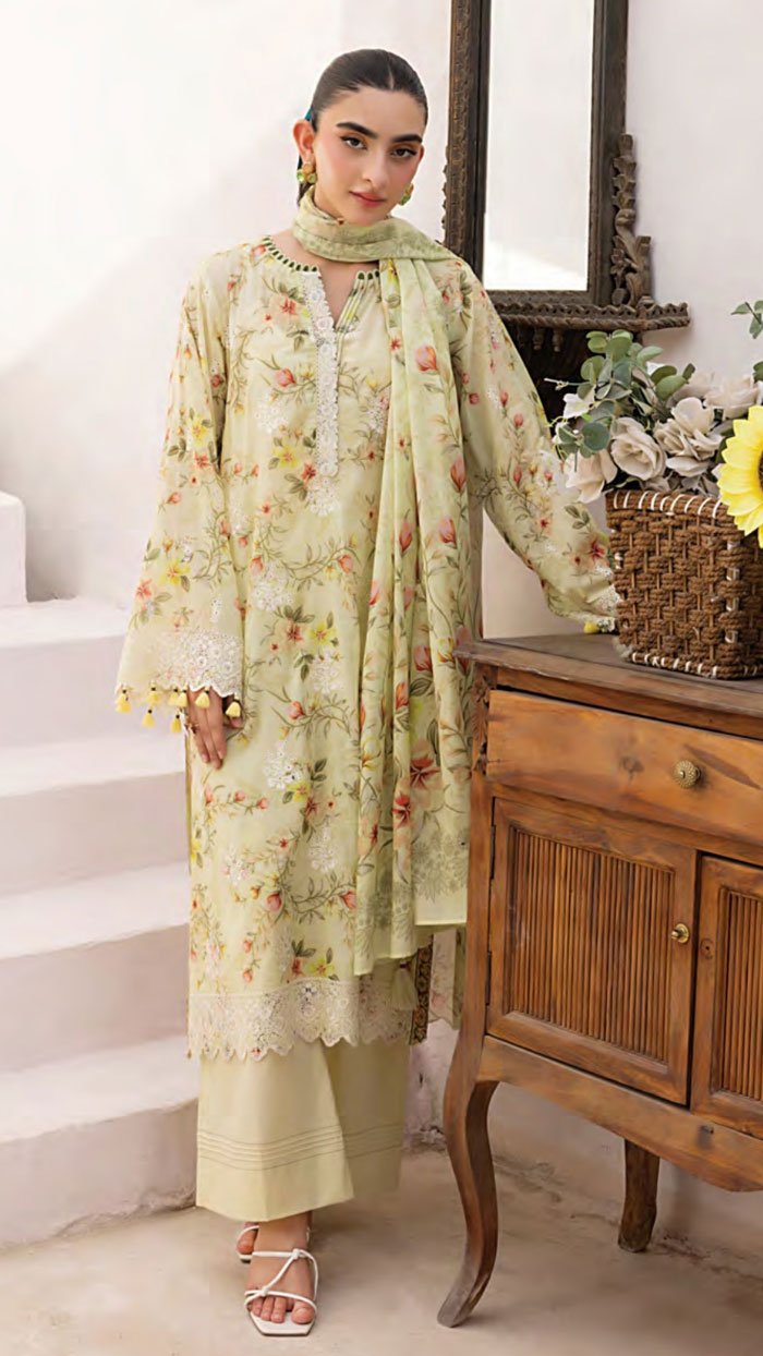 Unstitched 3-Piece Embroidered Lawn Suit – D03 - Image 3