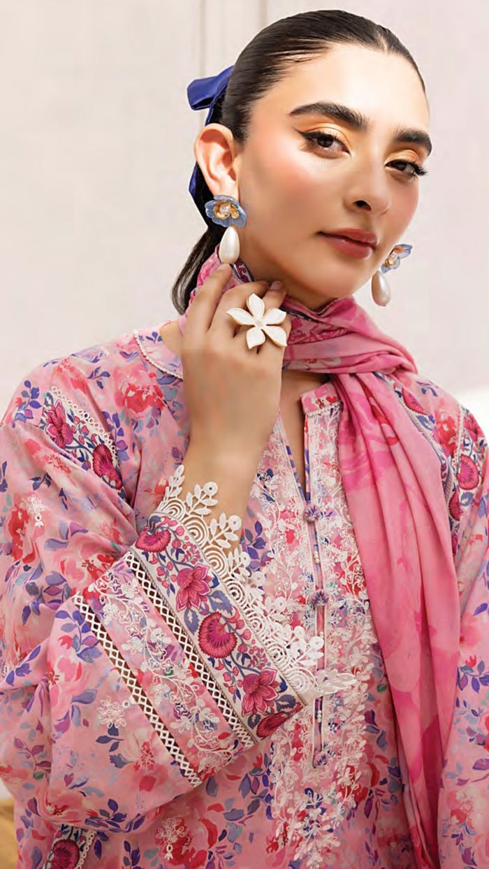 Unstitched 3-Piece Embroidered Lawn Suit - D05 - Image 3