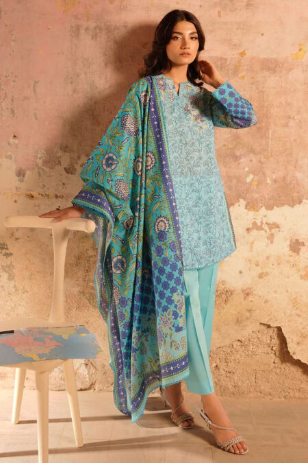 Unstitched Floral Printed Cotton Suit - 09