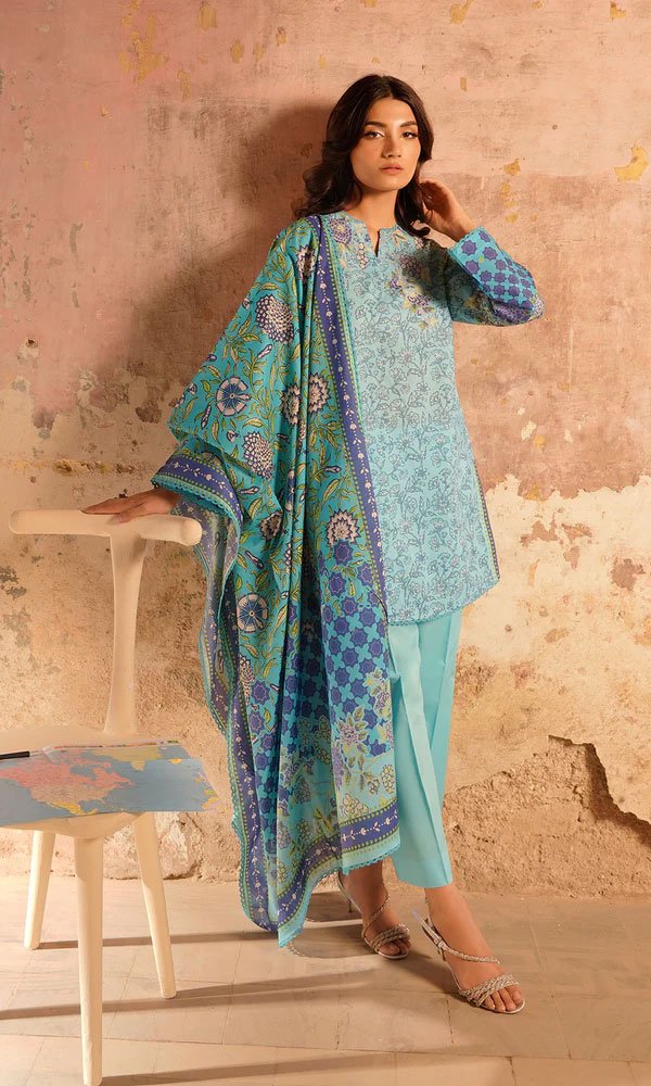 Unstitched Floral Printed Cotton Suit - 09