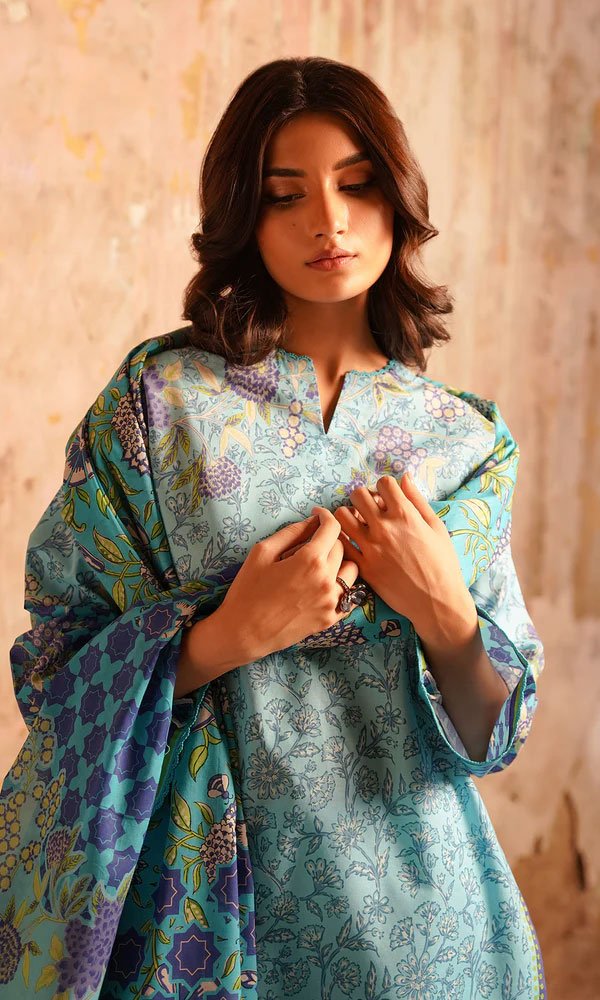 Unstitched Floral Printed Cotton Suit - 09 - Image 3