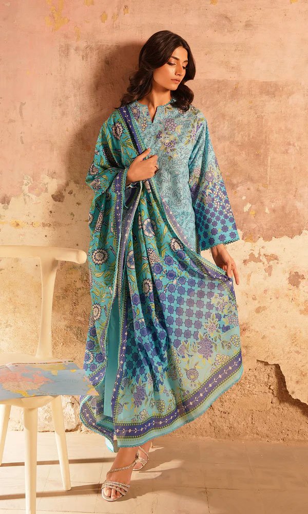 Unstitched Floral Printed Cotton Suit - 09 - Image 4