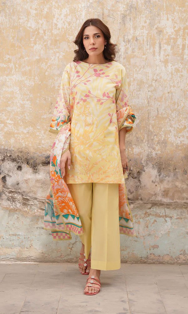 Unstitched Floral Printed Cotton Suit - 12