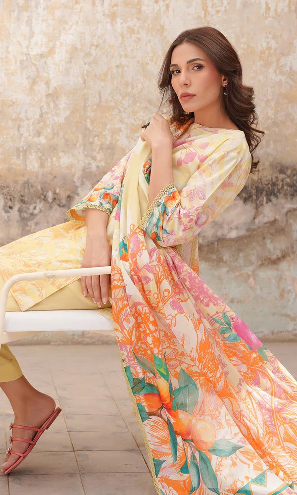 Unstitched Floral Printed Cotton Suit - 12 - Image 3