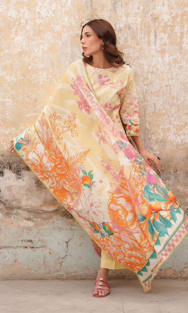 Unstitched Floral Printed Cotton Suit - 12 - Image 4