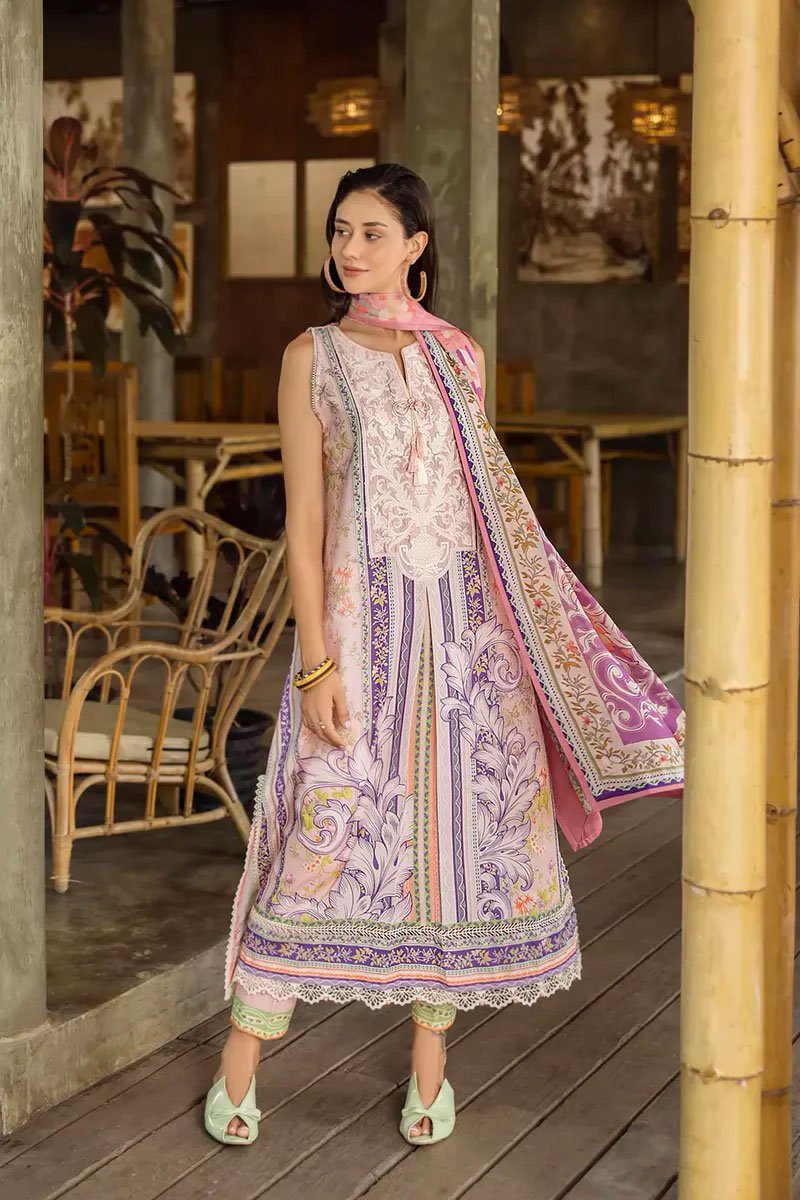 Luxury Embroidered Lawn Suit With Silk Dupatta - Eloria - Image 3