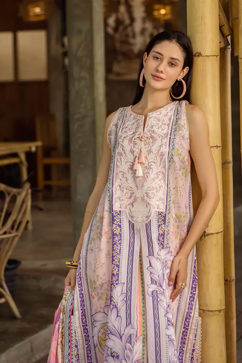 Luxury Embroidered Lawn Suit With Silk Dupatta - Eloria - Image 2