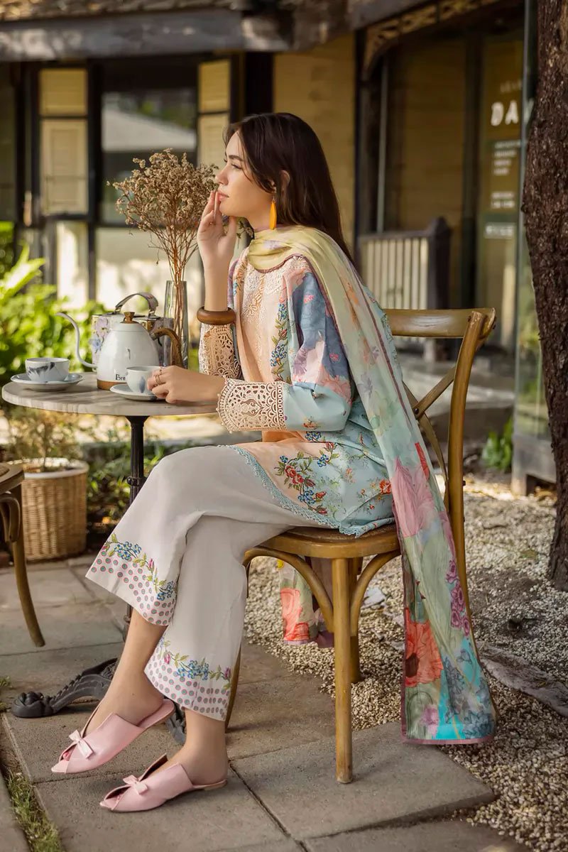 Luxury Embroidered Lawn Suit With Silk Dupatta - Ornella - Image 3