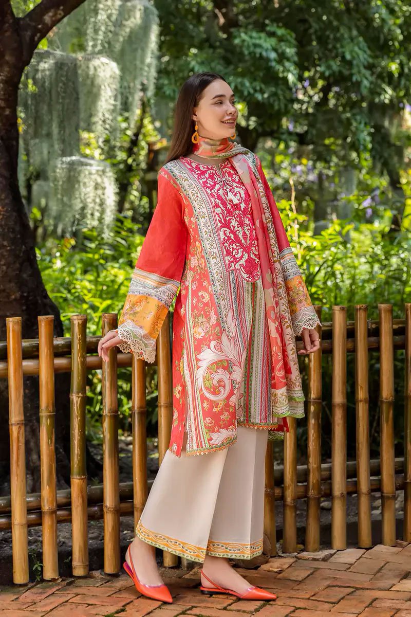 Luxury Embroidered Lawn Suit With Silk Dupatta - Roselle - Image 3