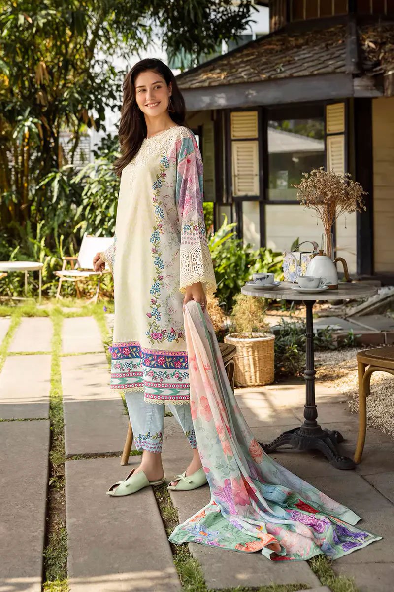 Luxury Embroidered Lawn Suit With Silk Dupatta - Velora - Image 3