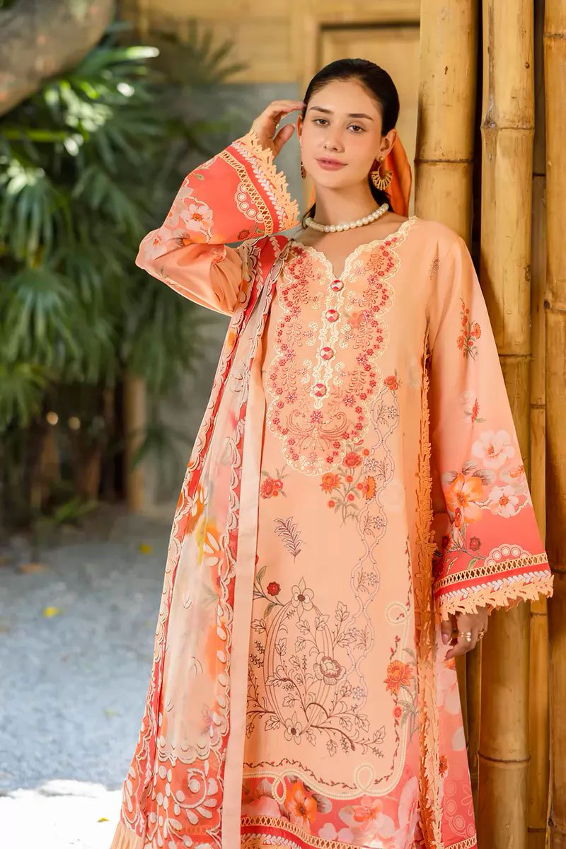 Luxury Embroidered Lawn Suit With Silk Dupatta - Zaria - Image 2