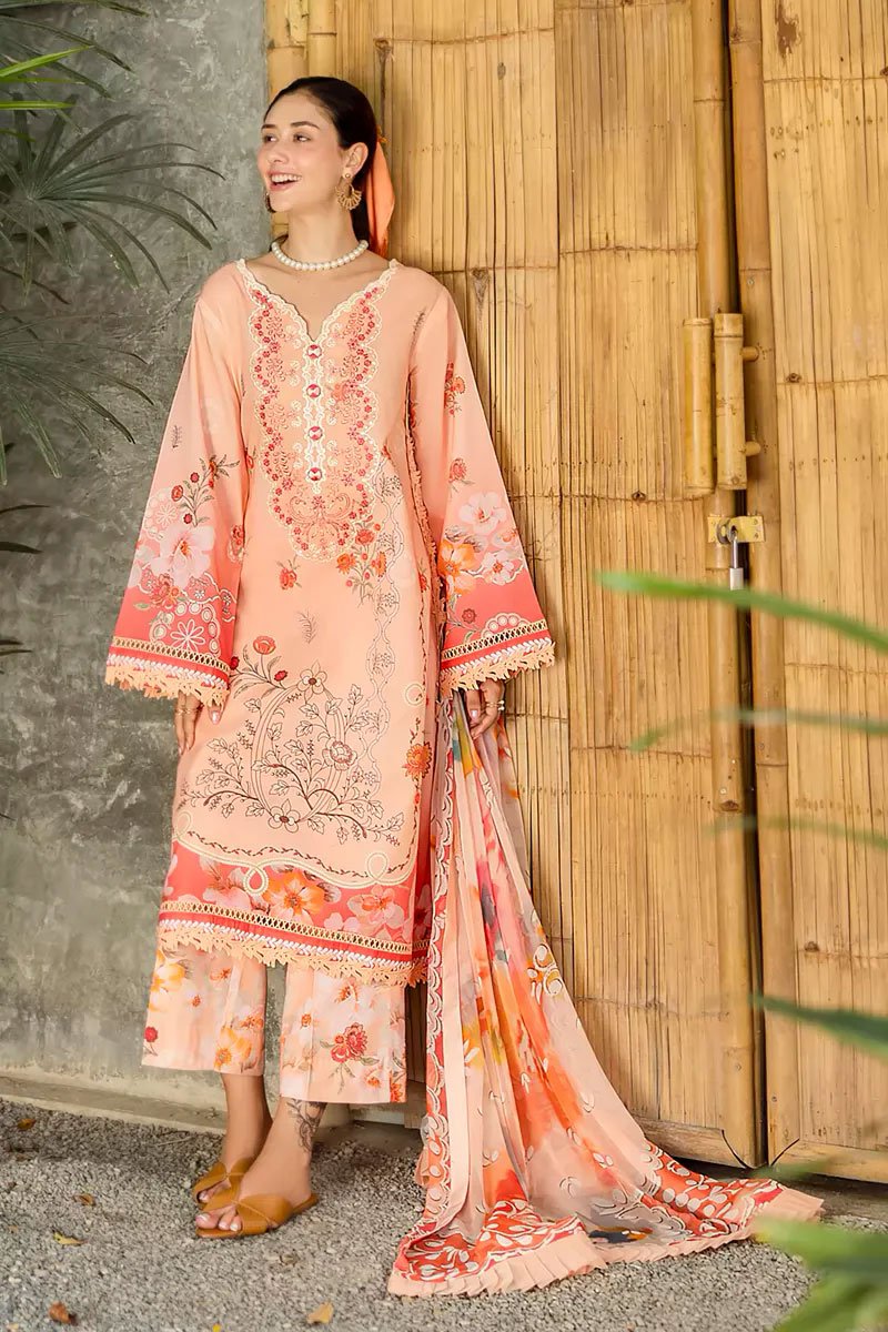Luxury Embroidered Lawn Suit With Silk Dupatta - Zaria - Image 3
