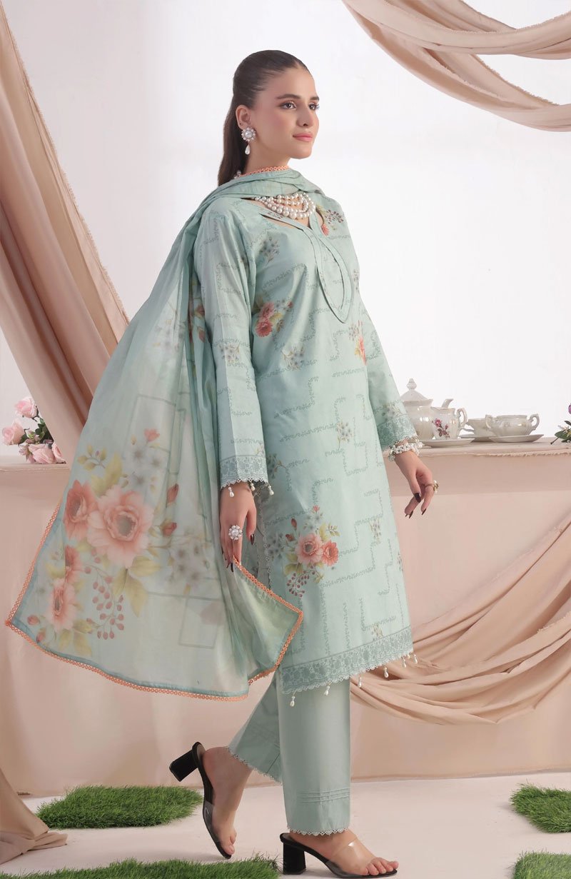 Printed Cotton Suit With Dupatta - 07 - Image 3