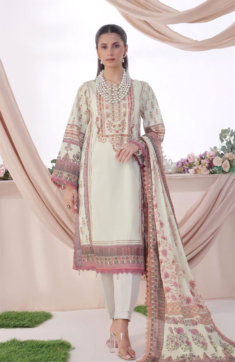 Printed Cotton Suit With Dupatta - 08