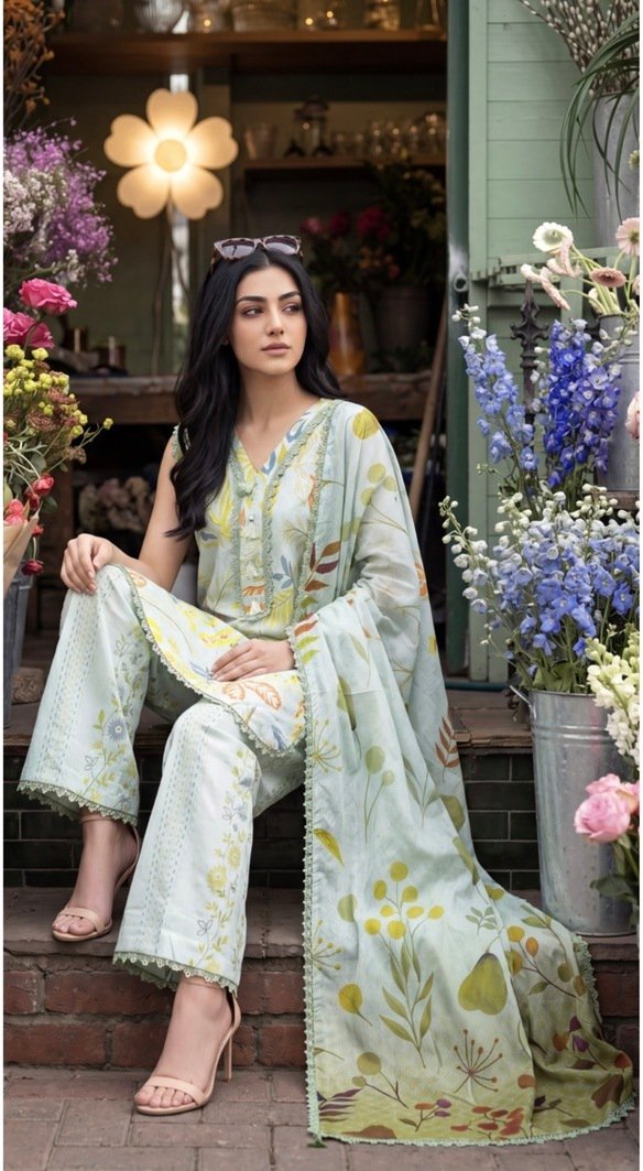 Peach Color Pakistani Lawn Suits - 07 - Image 3