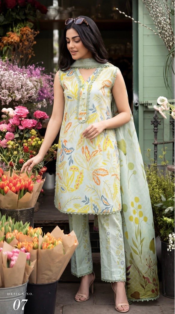 Peach Color Pakistani Lawn Suits - 07 - Image 4
