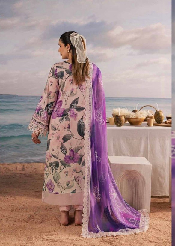 Unstitched Purple and Off-White Color Salwar Suit - 002 - Image 2