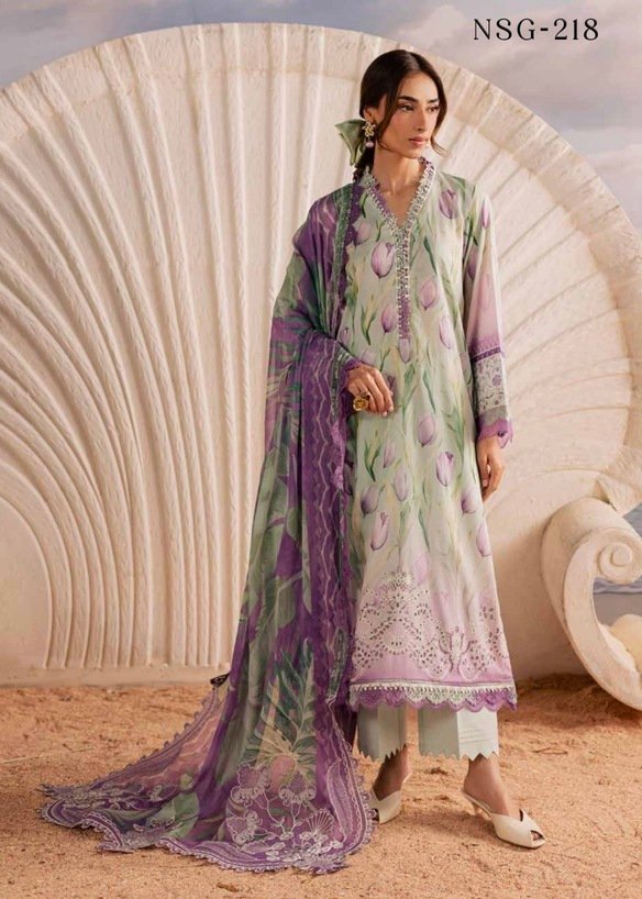 Unstitched Sea Green and Purple Pakistani Suit - 004