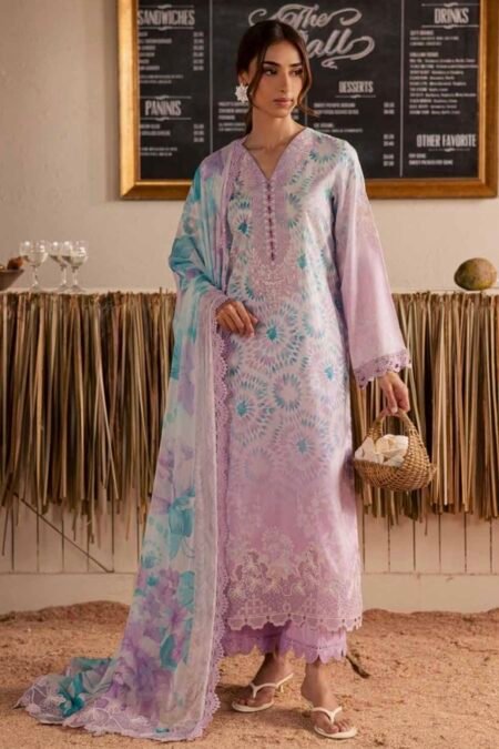 Nureh Pink Color Embroidered Printed Lawn - 008