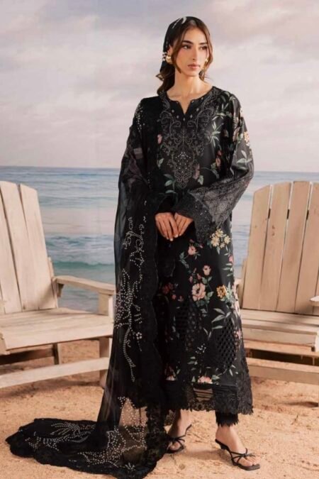 Nureh Black Embroidered Printed Lawn - 010