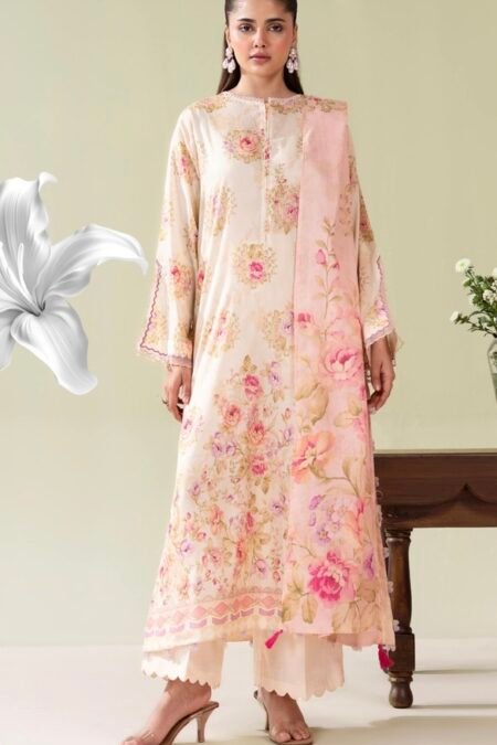 3-Pieces Unstitched Orange Salwar and Shirt with Dupatta - SS008