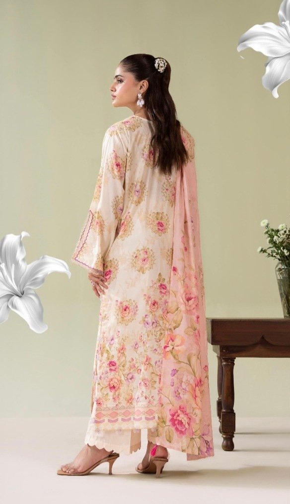 3-Pieces Unstitched Orange Salwar and Shirt with Dupatta - SS008 - Image 2