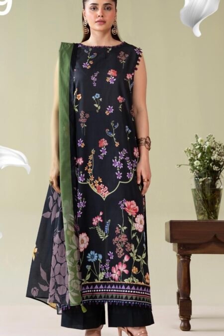 3-Pieces Unstitched Black Salwar Suit with Dupatta - SS007