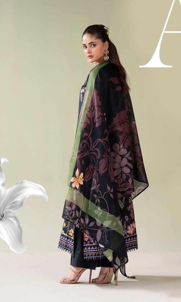 3-Pieces Unstitched Black Salwar Suit with Dupatta - SS007 - Image 2