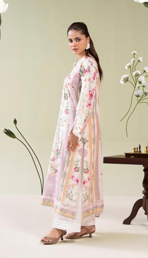 3-Pieces Unstitched Off-White Salwar Kameez with Dupatta - SS004 - Image 2