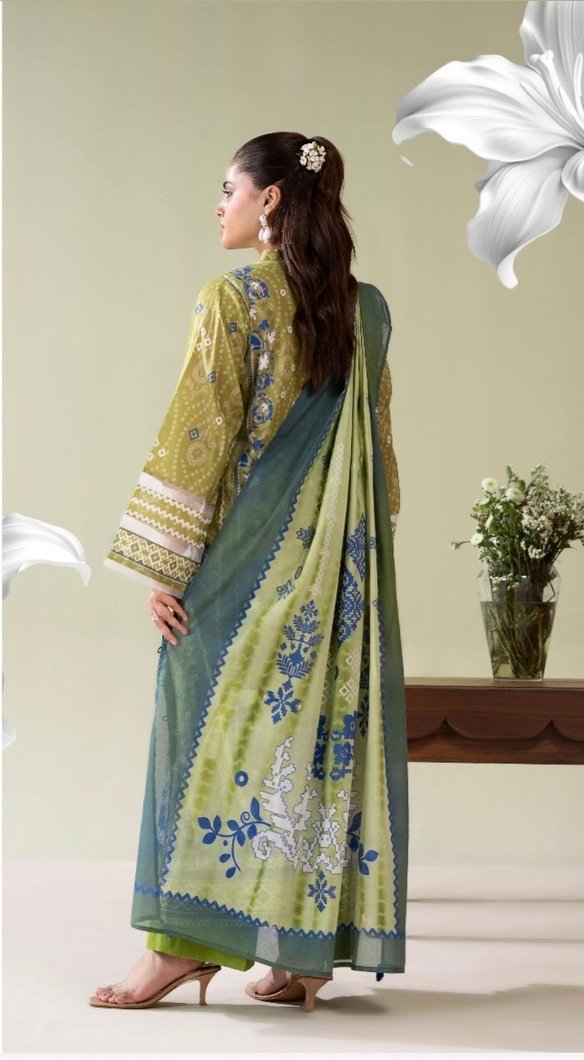3-Pieces Unstitched Green Salwar Kameez with Dupatta - SS005 - Image 2
