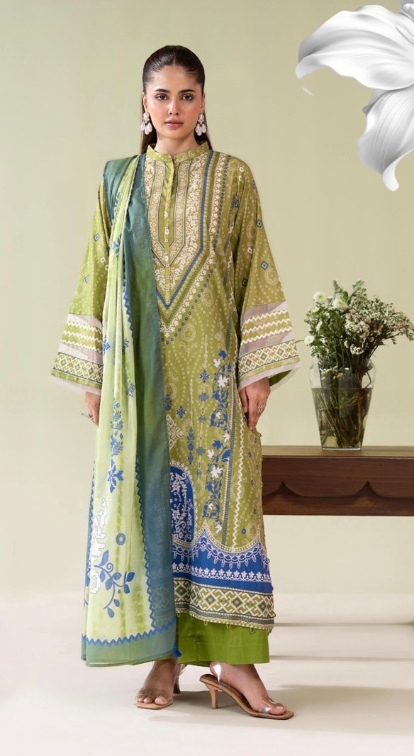 3-Pieces Unstitched Green Salwar Kameez with Dupatta - SS005