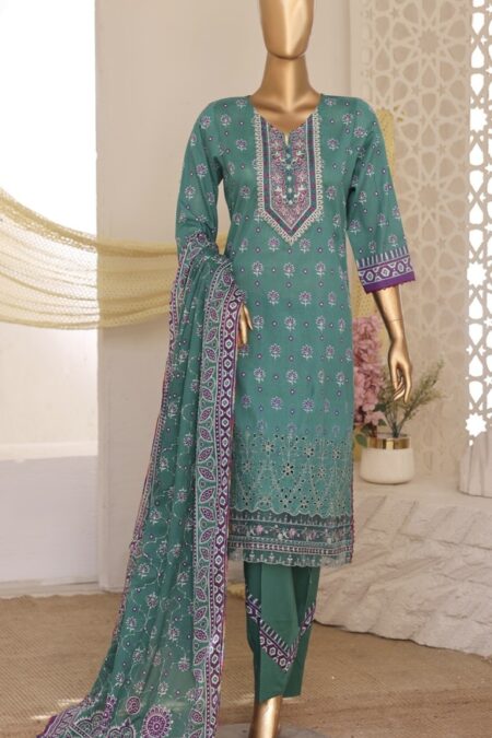 Green Embroidered Printed Salwar Suit - 01