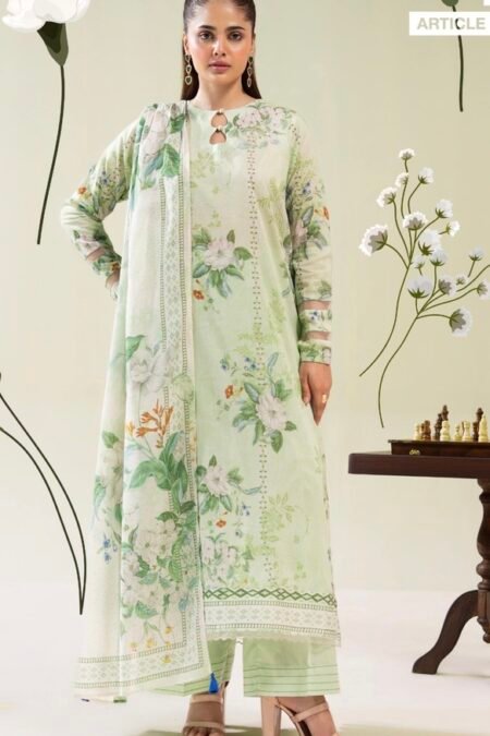 3-Pieces Unstitched Pistachio Lawn Suit - SS002