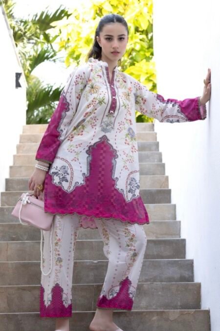 White & Magenta Color Ready to Wear Cord Set - SS07