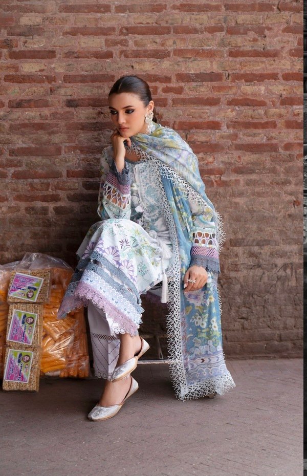 3-PC unstitched premium Pakistani salwar shirt- UJ014 - Image 2