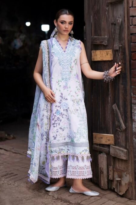 Unstitched Pakistani lawn suit with chiffon dupatta