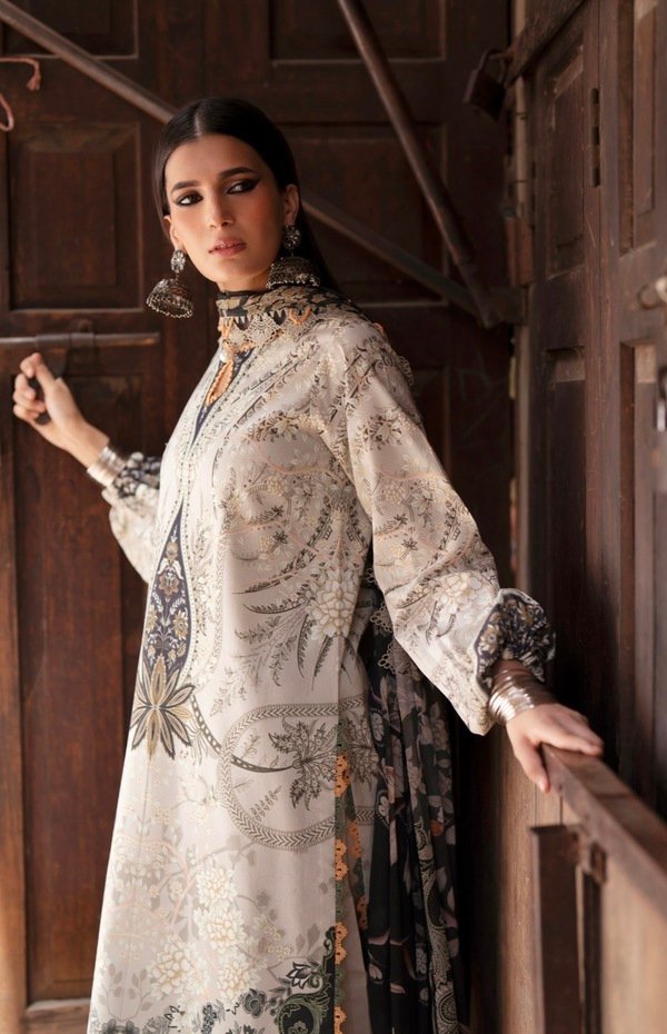 Summer lawn salwar suit paired with chiffon dupatta - UJ010 - Image 3