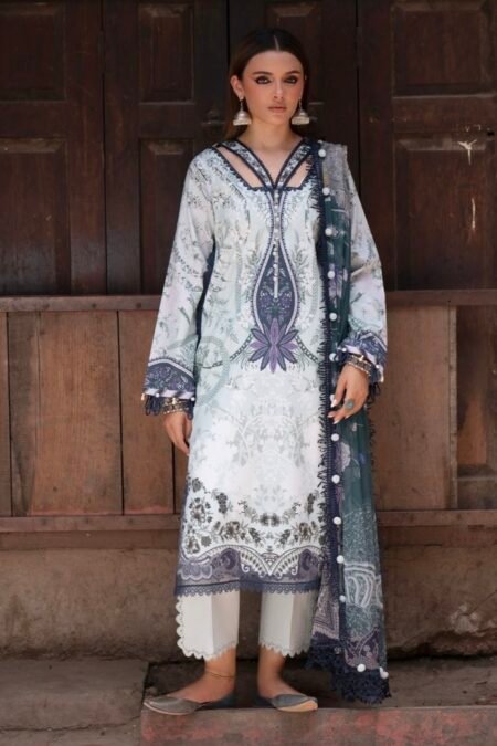 Festive lawn shalwar suit with chiffon dupatta