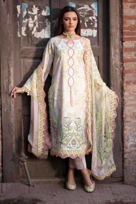 Floral Pakistani lawn suit with chiffon dupatta