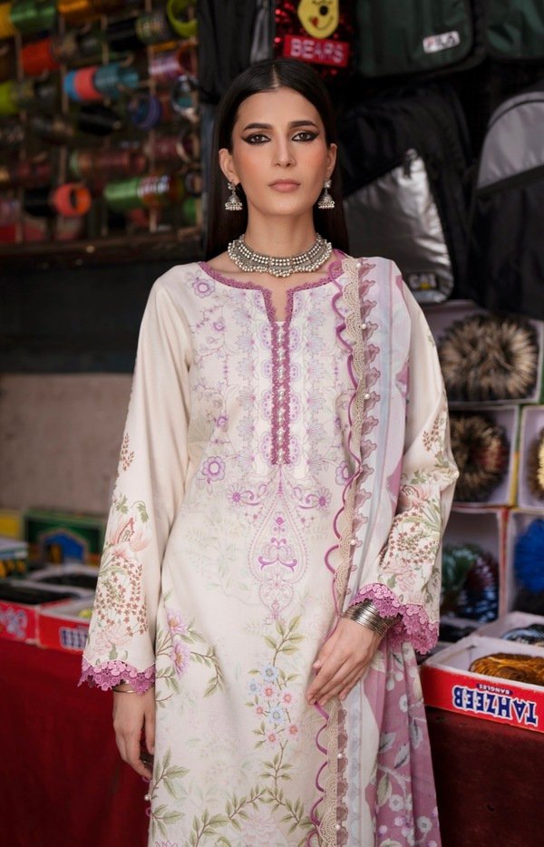 Stylish lawn suit with chiffon dupatta - UJ005 - Image 3