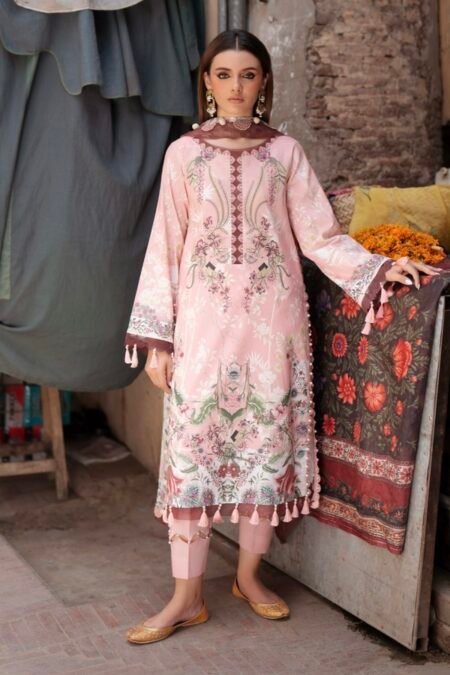 Printed Pakistani lawn suit with chiffon dupatta